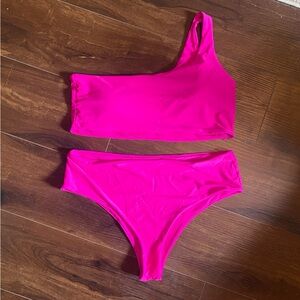 One Shoulder Pink Swimsuit